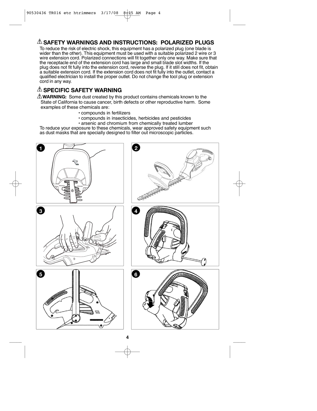 Black & Decker TR017, HT512, HT020, HT012, HT018 Safety Warnings and Instructions Polarized Plugs, Specific Safety Warning 