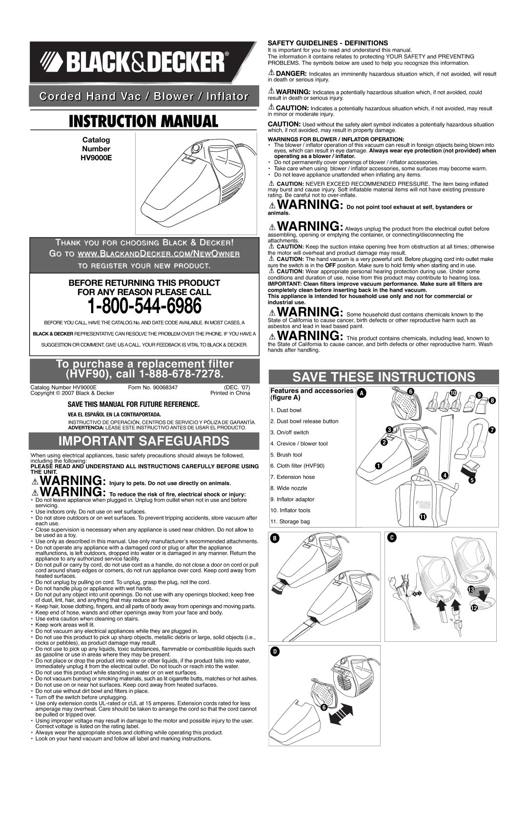 Black & Decker 90068347, HV9000E instruction manual Figure a, VEA EL Español EN LA Contraportada 