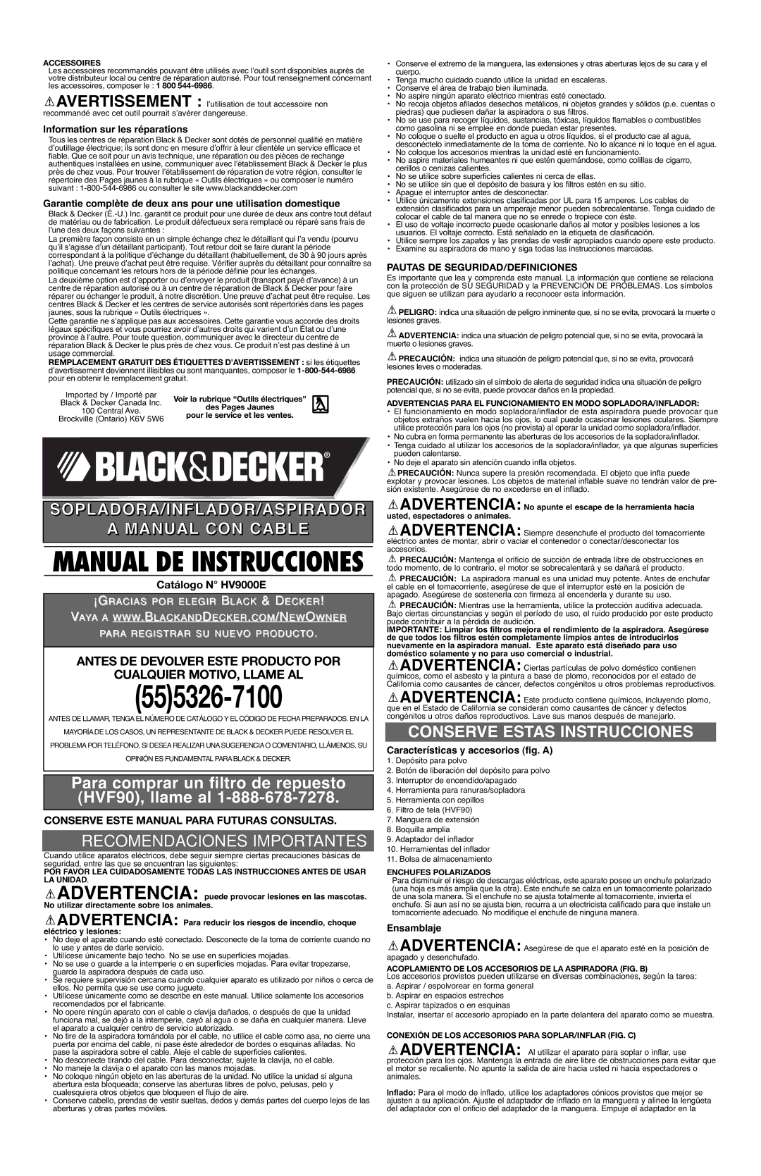 Black & Decker HV9000E, 90068347 instruction manual Características y accesorios fig. a, Ensamblaje 