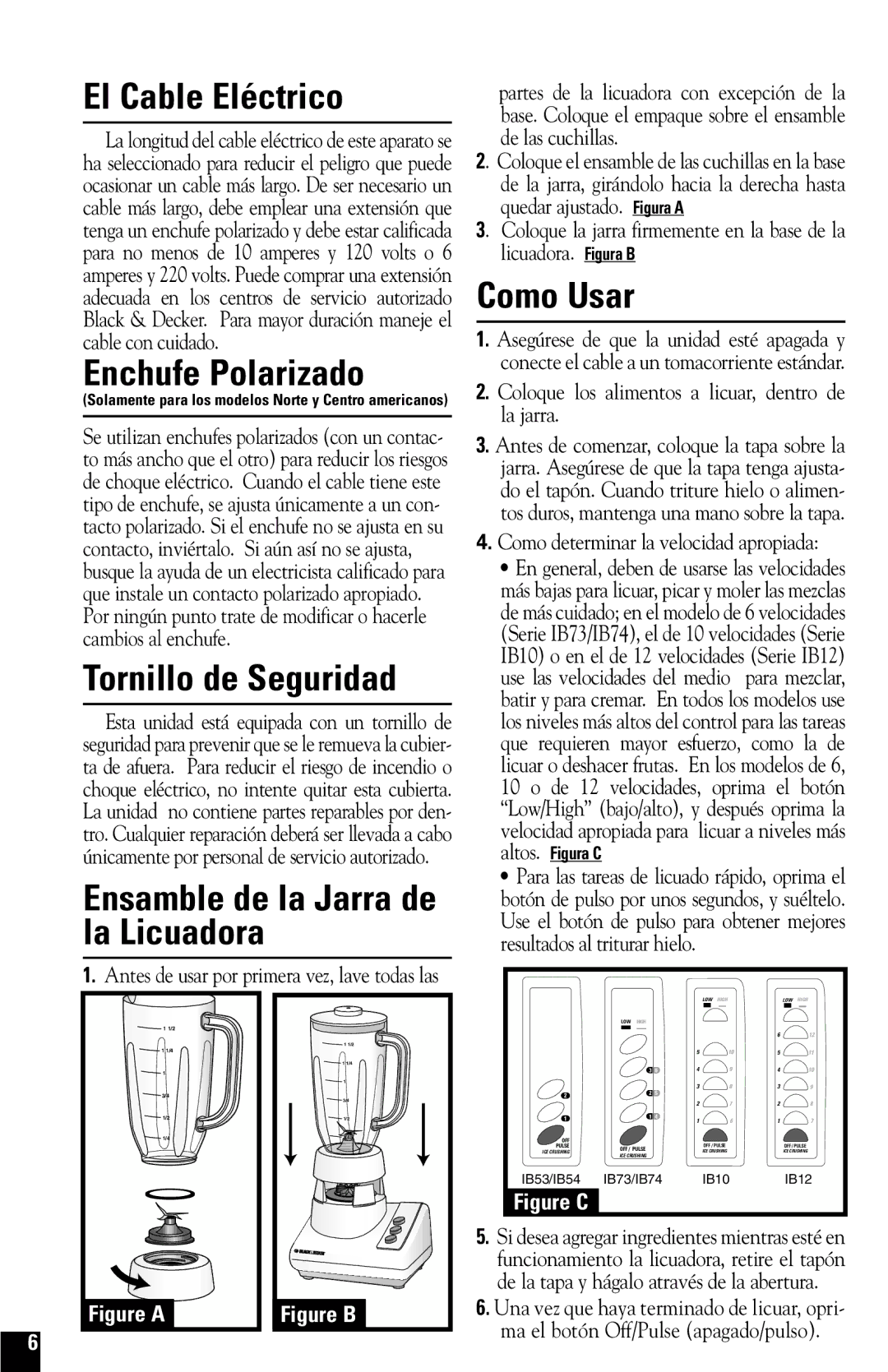 Black & Decker IB53 El Cable Eléctrico, Enchufe Polarizado, Tornillo de Seguridad, Ensamble de la Jarra de la Licuadora 