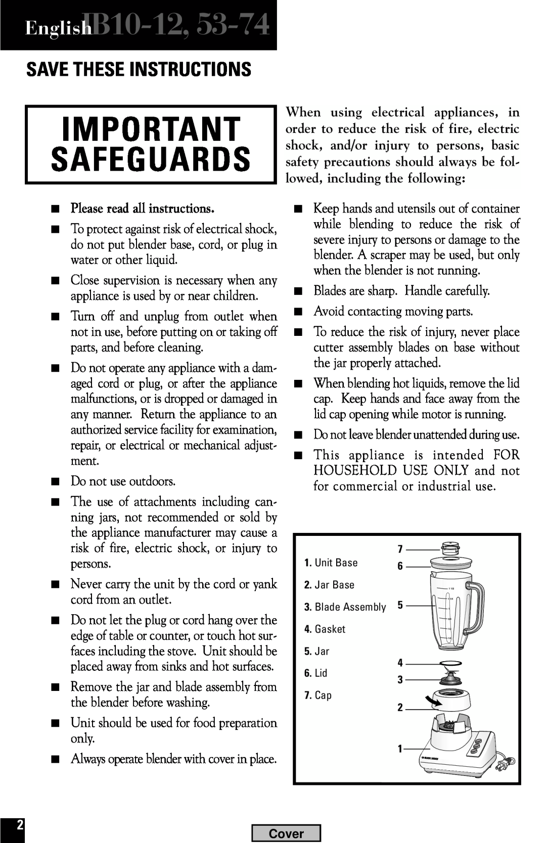 Black & Decker IB53, IB74, IB12 manual EnglishIB10-12, Please read all instructions, Safeguards, Save These Instructions 