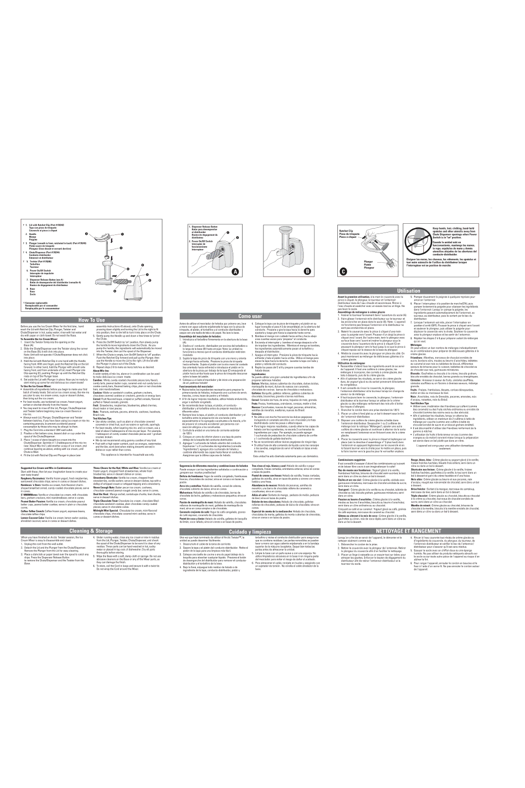 Black & Decker IC200 warranty To Assemble the Ice Cream Mixer, To Use the Ice Cream Mixer, About Mix-Ins, Test Kitchen Tips 