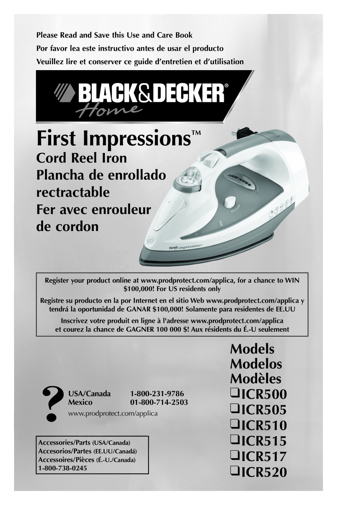 Black & Decker ICR520, ICR510, ICR515, ICR517 manual Please Read and Save this Use and Care Book, USA/Canada Mexico 