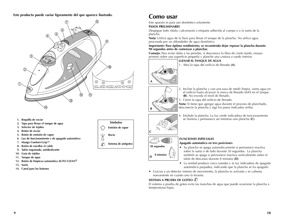 Black & Decker ICR515, ICR510, ICR520, ICR517 Como usar, Pasos Preliminares, Llenar EL Tanque DE Agua, Funciones Especiales 