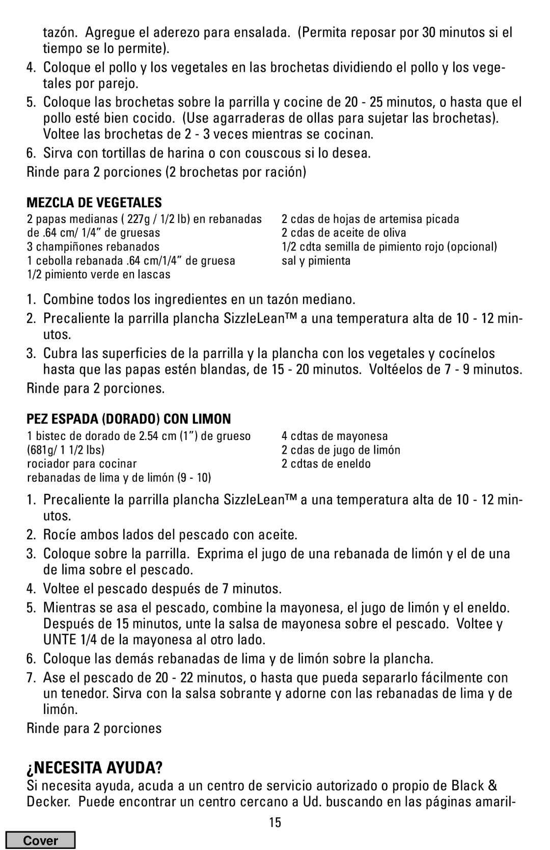 Black & Decker IG100 manual ¿Necesita Ayuda?, Mezcla DE Vegetales, PEZ Espada Dorado CON Limon 