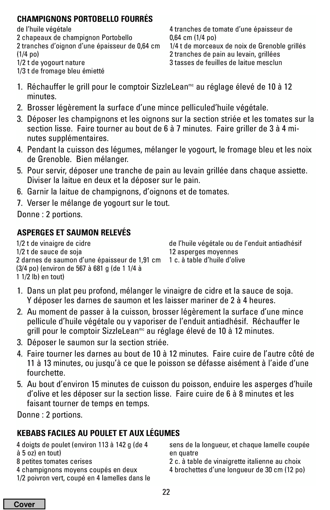 Black & Decker IG100 manual Asperges ET Saumon Relevés, Kebabs Faciles AU Poulet ET AUX Légumes 