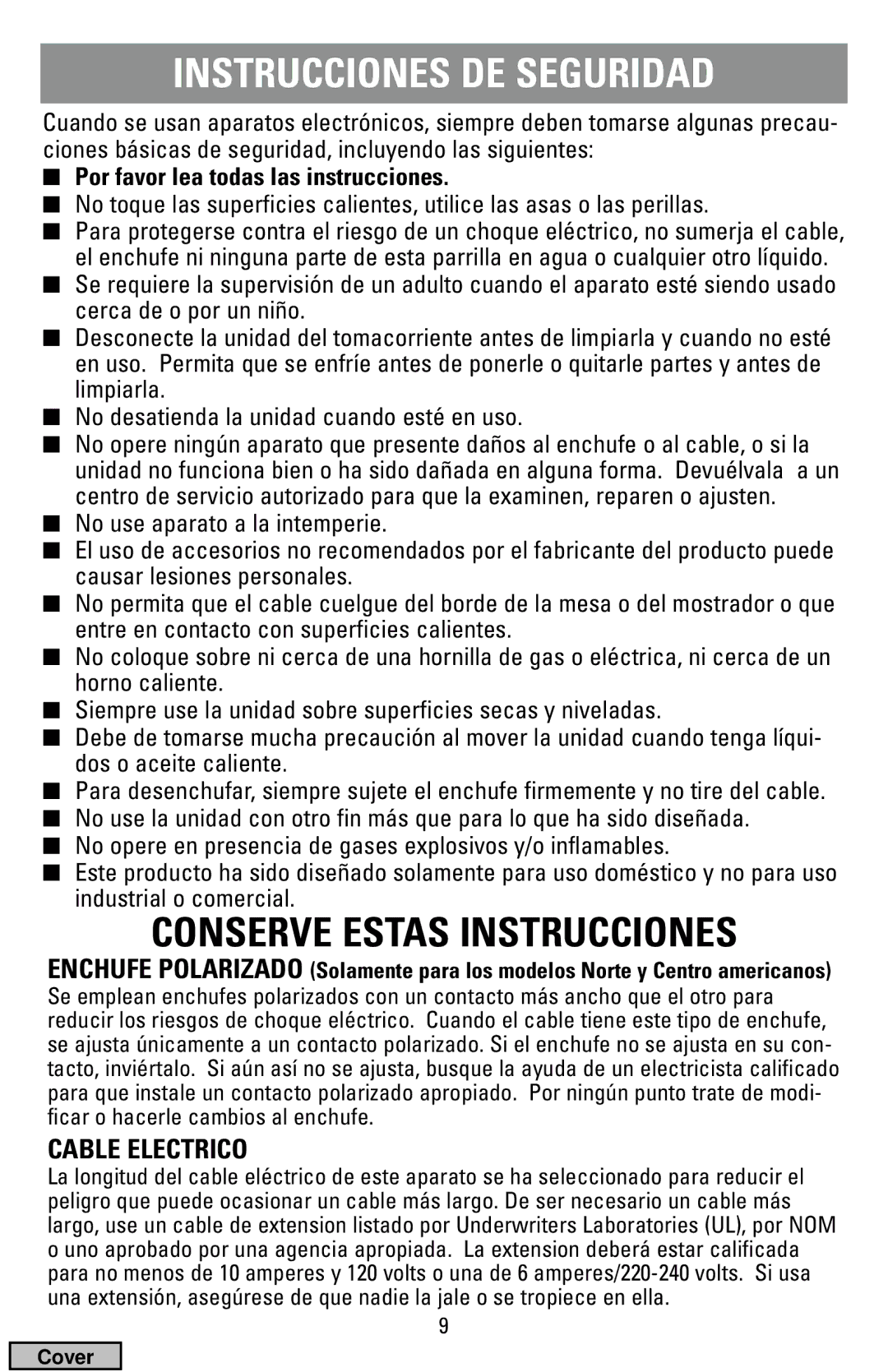 Black & Decker IG100 manual Instrucciones DE Seguridad, Cable Electrico 