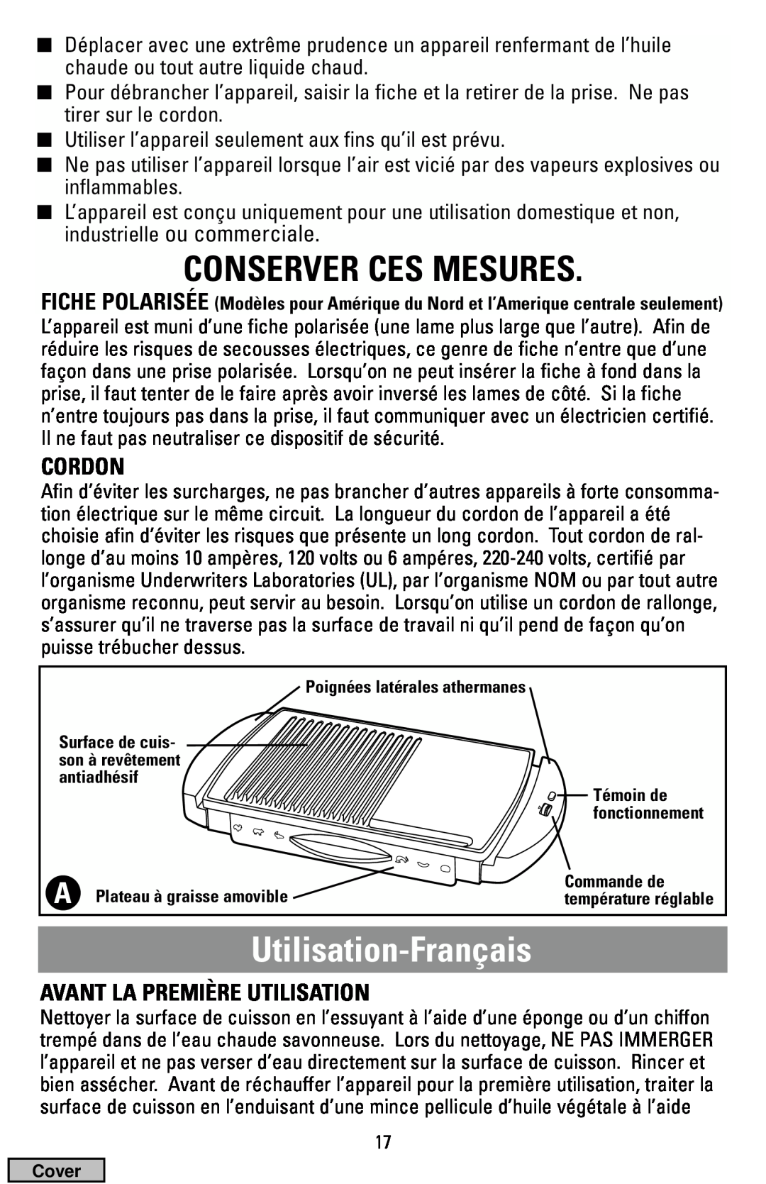 Black & Decker IG100 manual Conserver Ces Mesures, Utilisation-Français, Cordon, Avant La Première Utilisation 