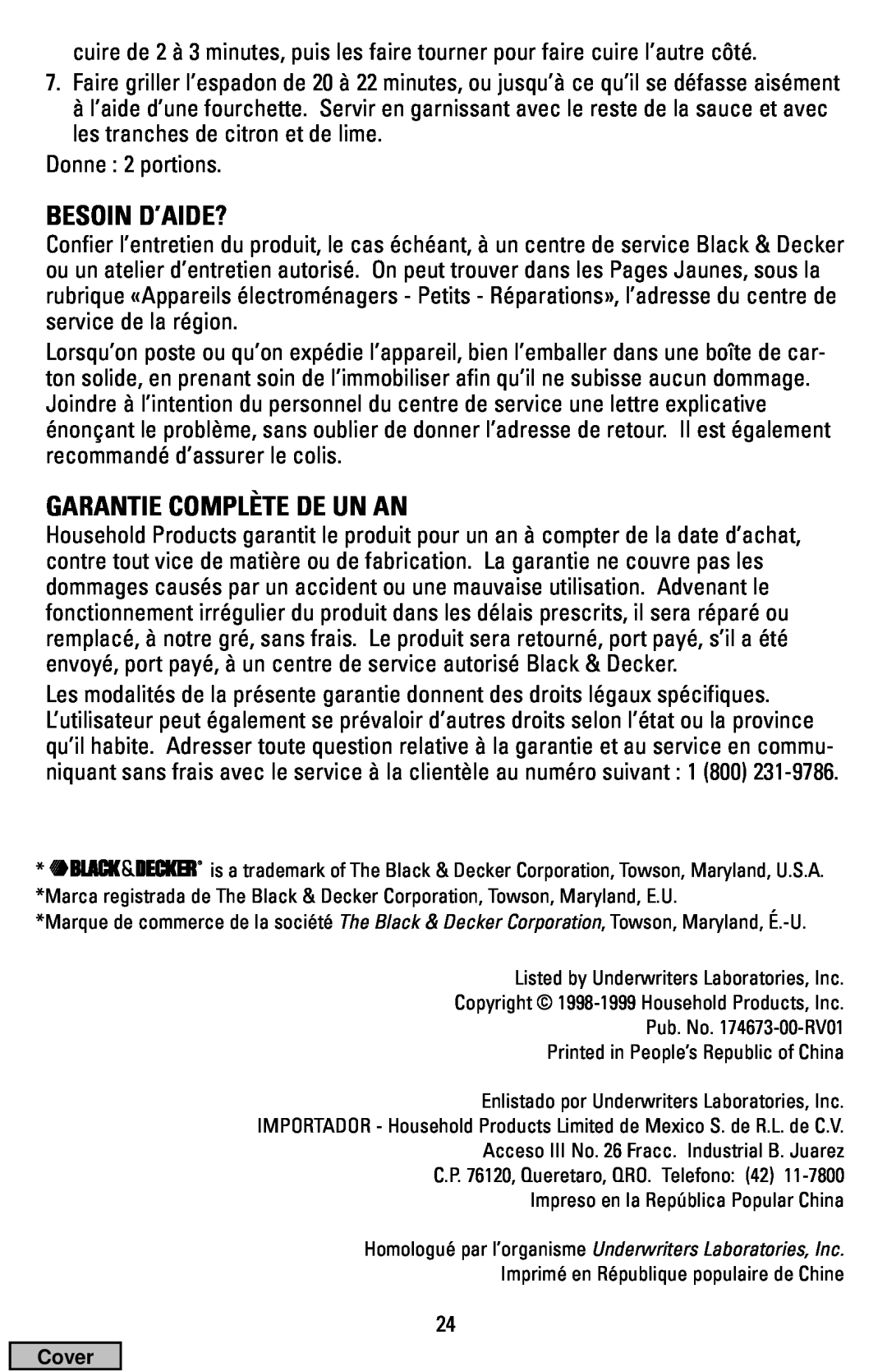 Black & Decker IG100 manual Besoin D’Aide?, Garantie Complète De Un An 