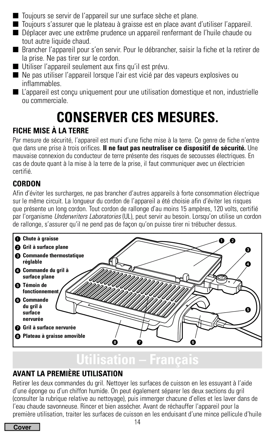 Black & Decker IG200 Series manual Utilisation Français, Fiche Mise À LA Terre, Cordon, Avant LA Première Utilisation 