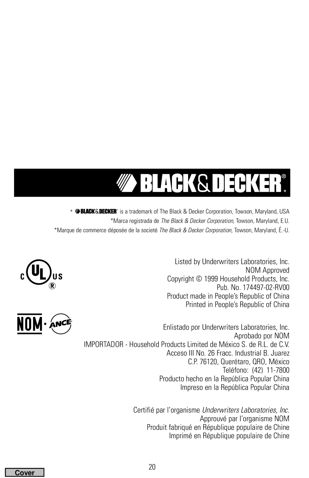 Black & Decker IG200 Series manual Certifié par l’organisme Underwriters Laboratories, Inc 