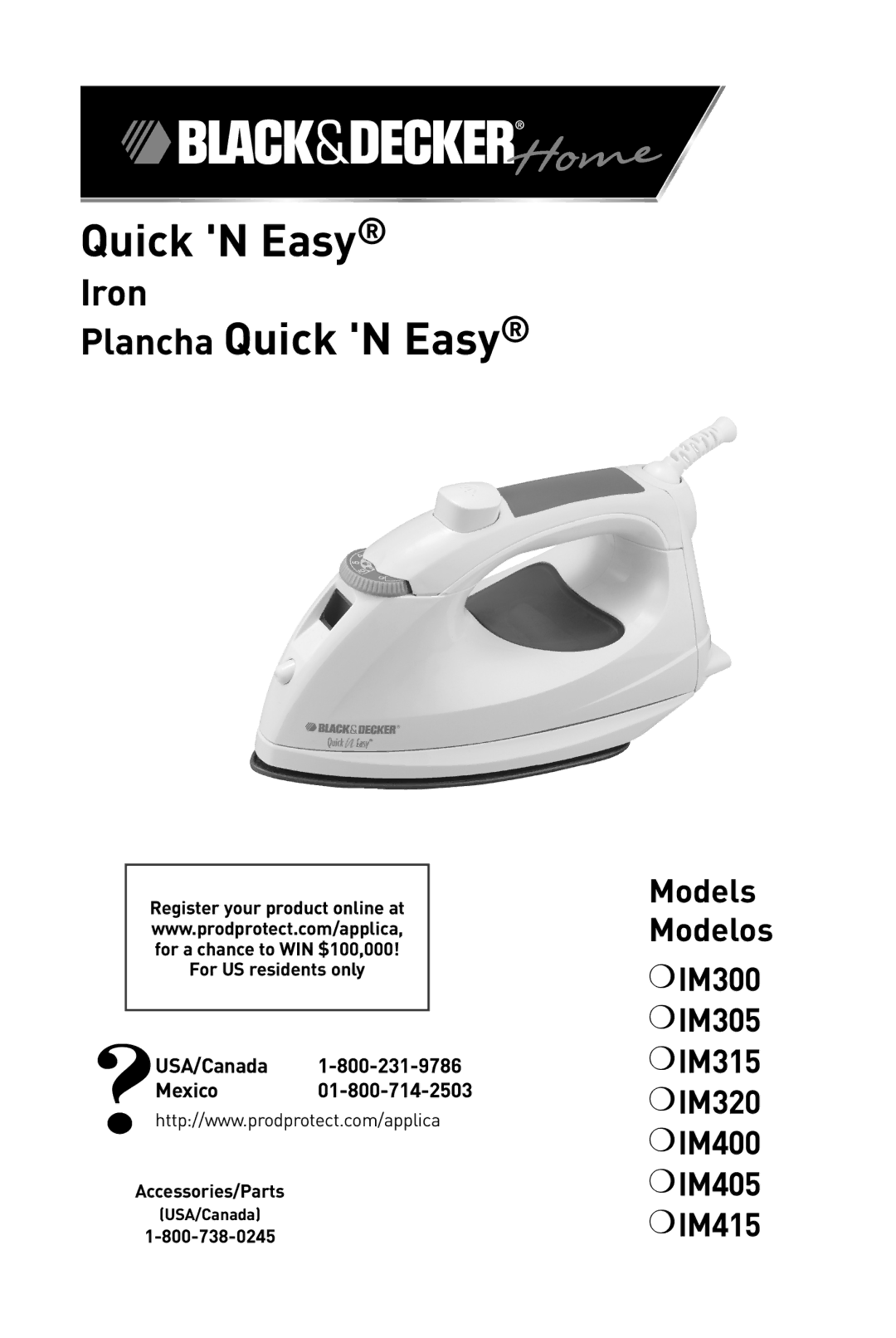 Black & Decker IM405, IM415, IM320, IM305, IM315 manual Plancha Quick N Easy, Iron 