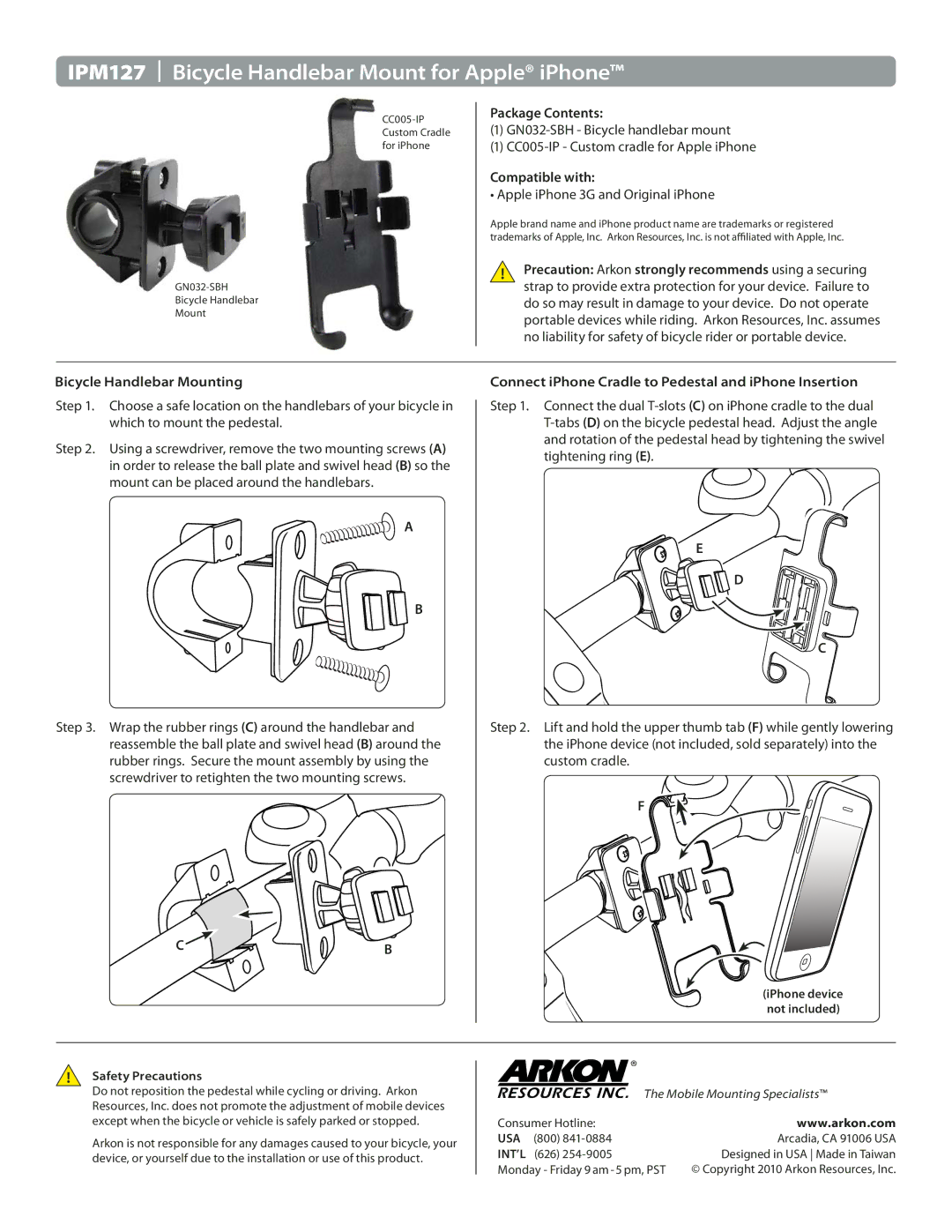 Black & Decker manual IPM127 Bicycle Handlebar Mount for Apple iPhone, Package Contents, Compatible with 