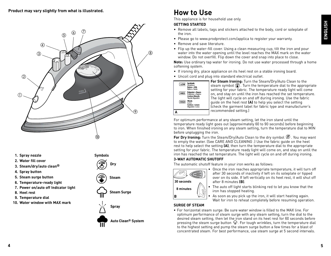 Black & Decker IR008SNA manual How to Use, Getting Started, WAY Automatic Shutoff, Surge of Steam 