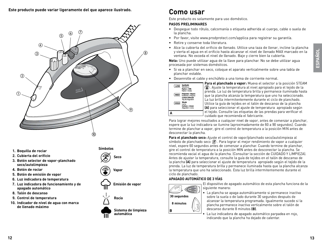 Black & Decker IR008SNA manual Como usar, Pasos Preliminares, Apagado Automático DE 3 Vías 