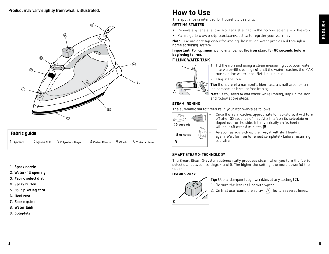 Black & Decker IR1925W manual How to Use, Fabric guide 