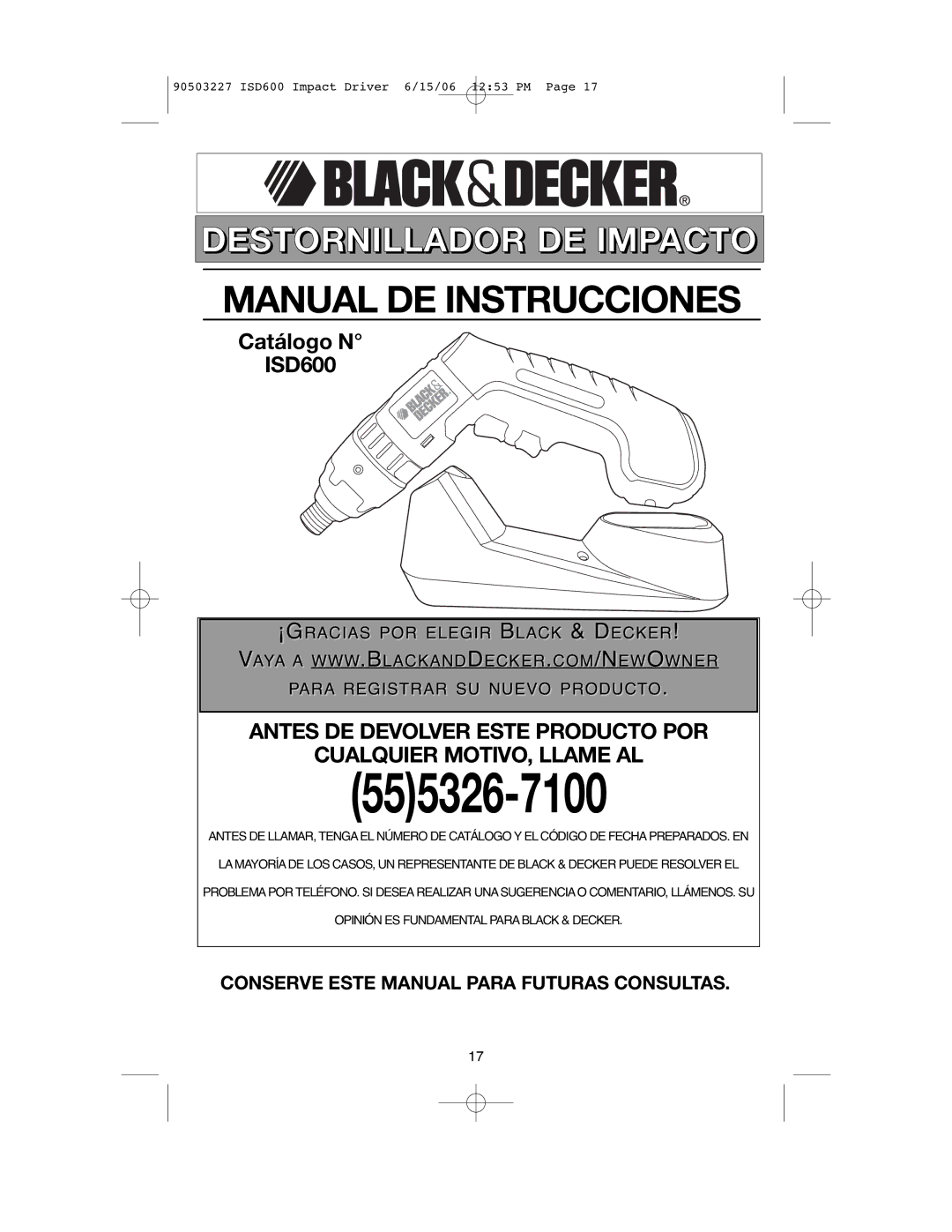 Black & Decker 90503227, ISD600 instruction manual Manual DE Instrucciones, Conserve Este Manual Para Futuras Consultas 