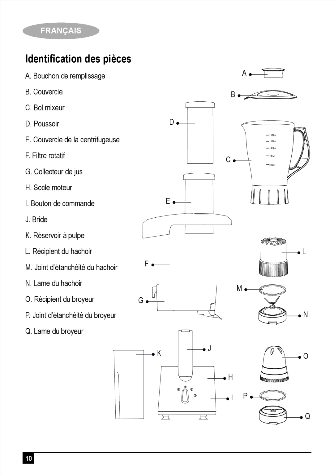 Black & Decker JBGM600-B5 manual Identiﬁcation des pièces 