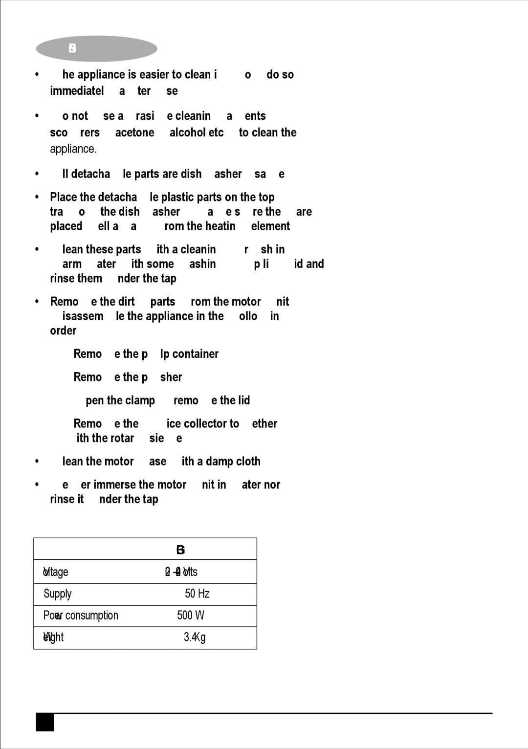 Black & Decker JBGM600-B5 manual Technical data 