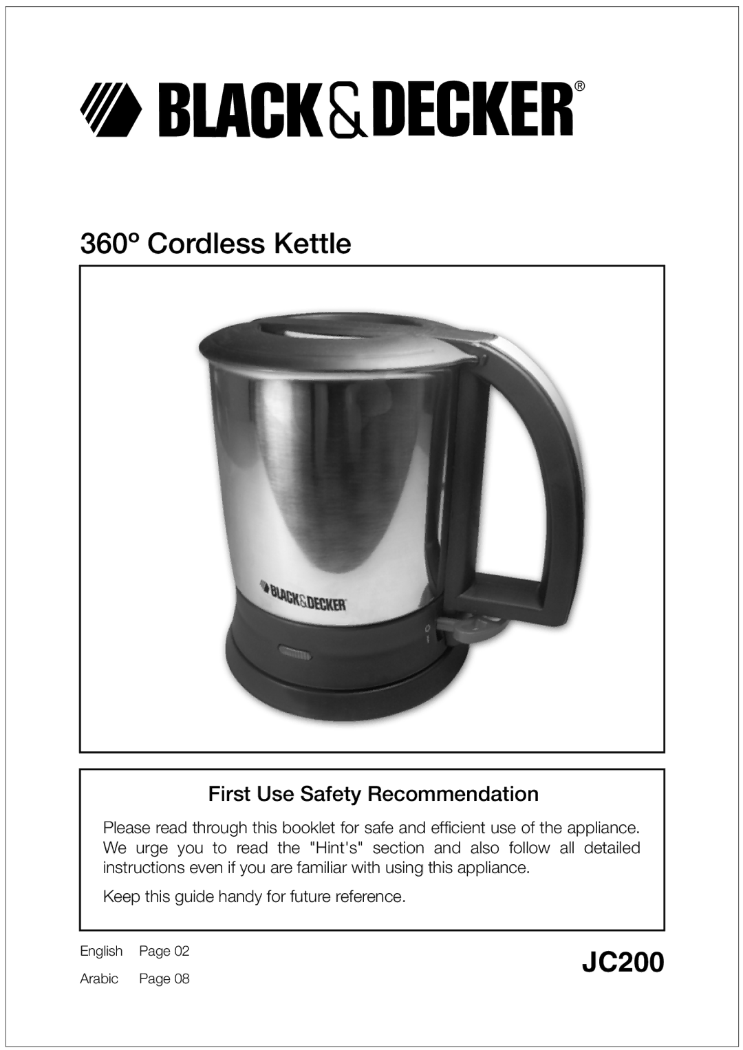 Black & Decker JC200 manual 360º Cordless Kettle 