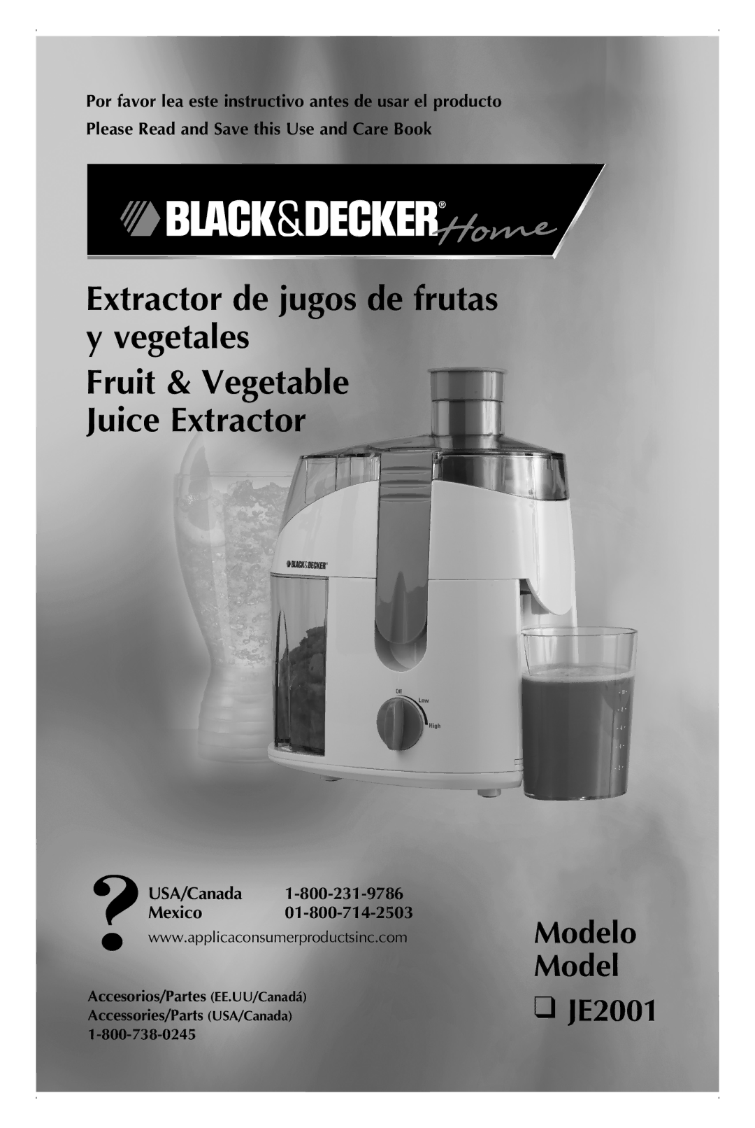 Black & Decker manual Modelo Model JE2001, USA/Canada Mexico 