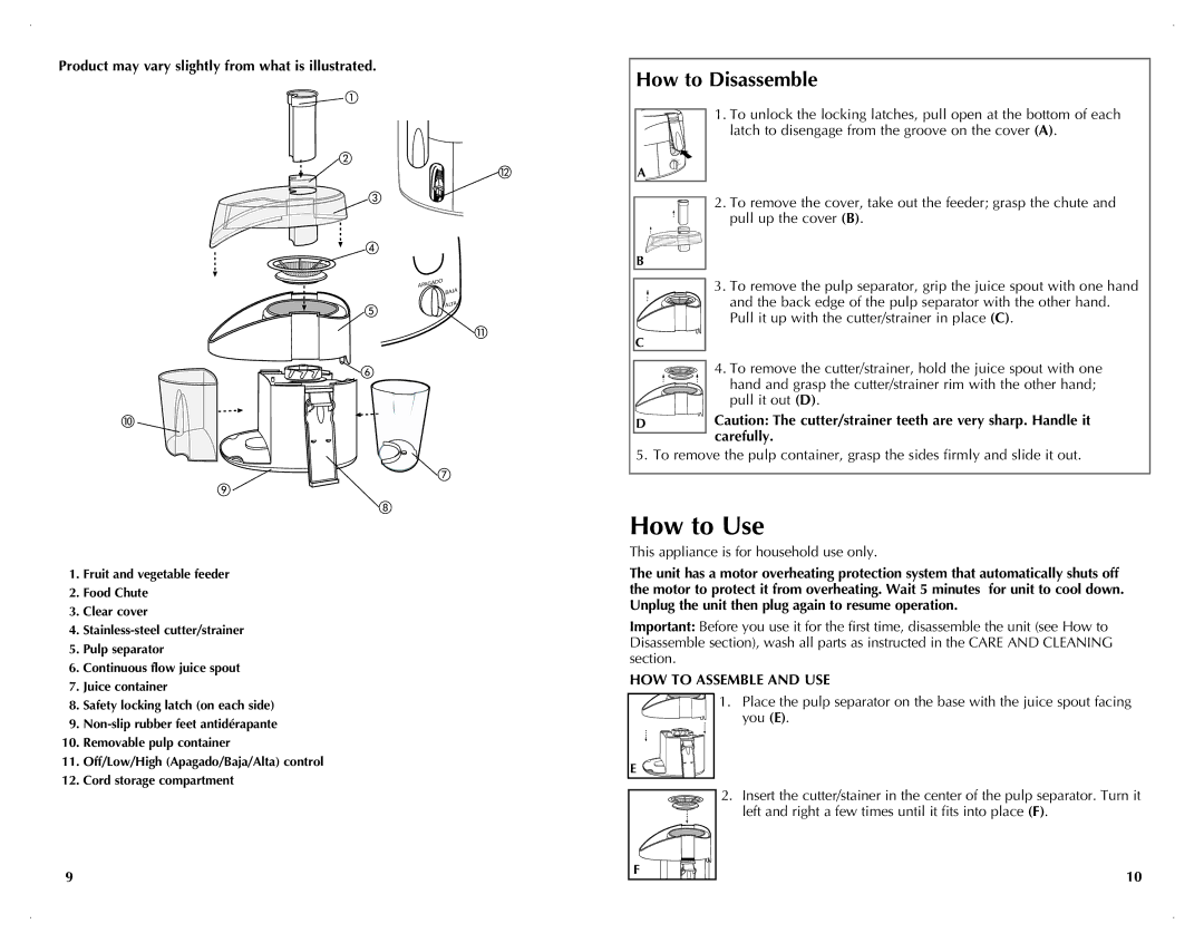 Black & Decker JE2001 manual How to Use, Product may vary slightly from what is illustrated, How to Assemble and Use 