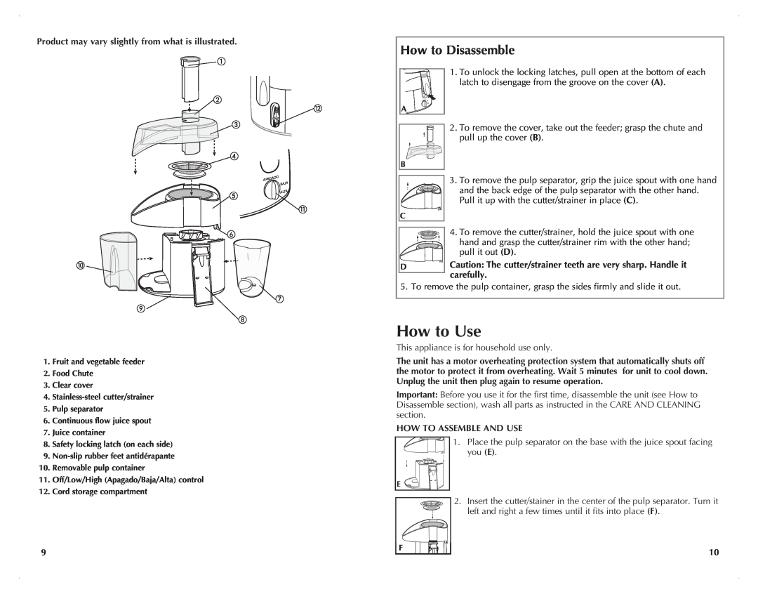 Black & Decker JE2001 manual How to Use, How to Disassemble, How to Assemble and Use 