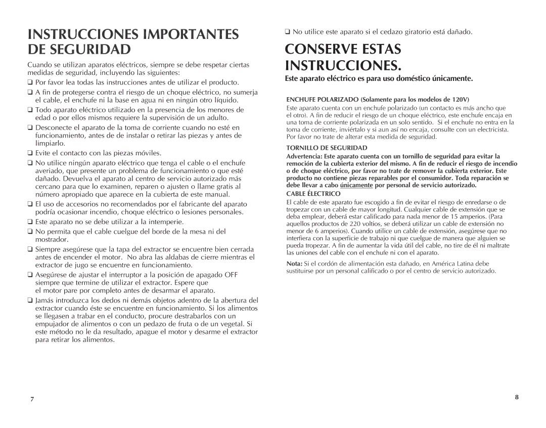 Black & Decker JE2060GY, JE2050, JE2060BL manual Conserve Estas Instrucciones, Instrucciones Importantes DE Seguridad 