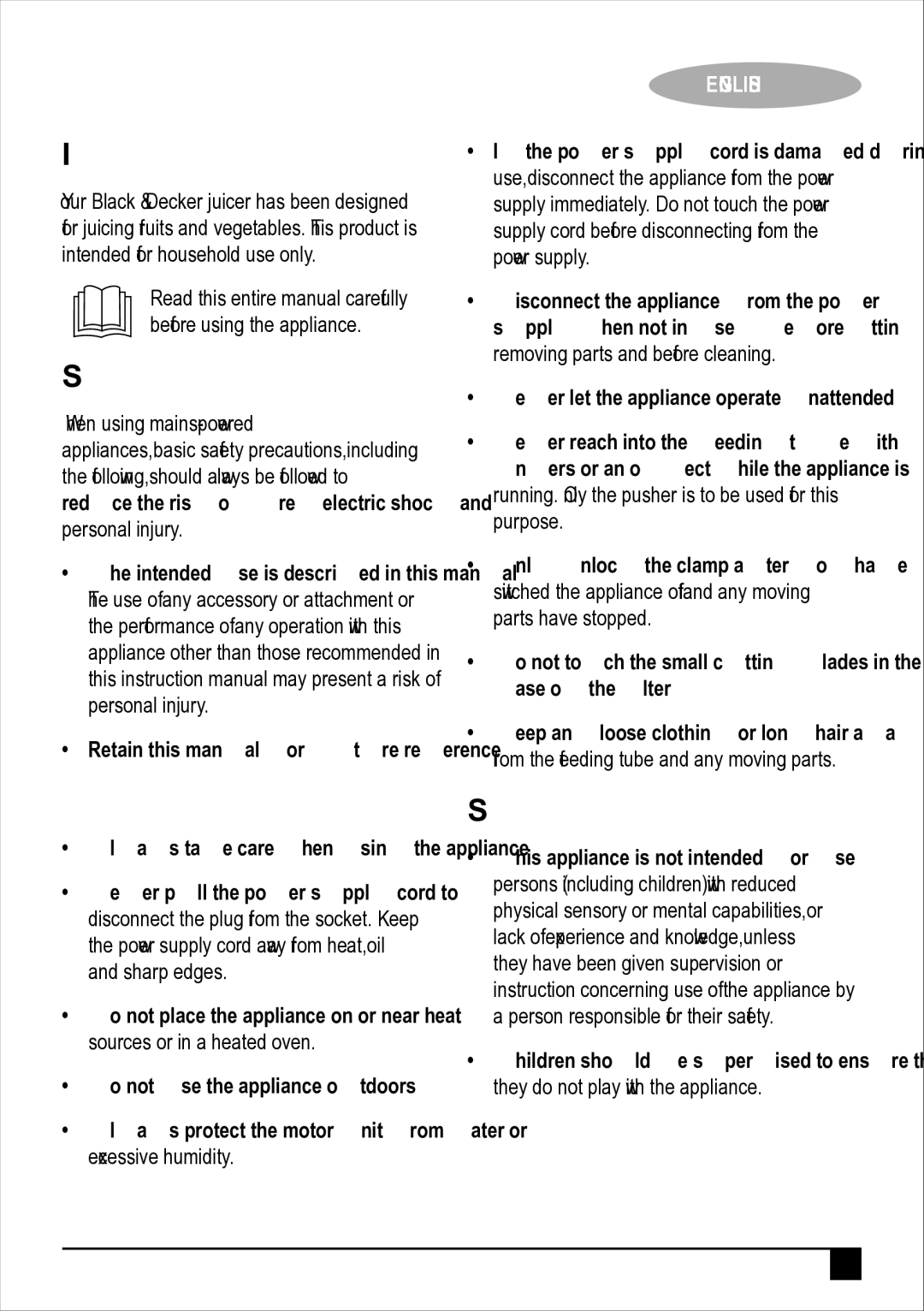 Black & Decker JE400 manual Intended use, Safety instructions, Using your appliance, Safety of others 