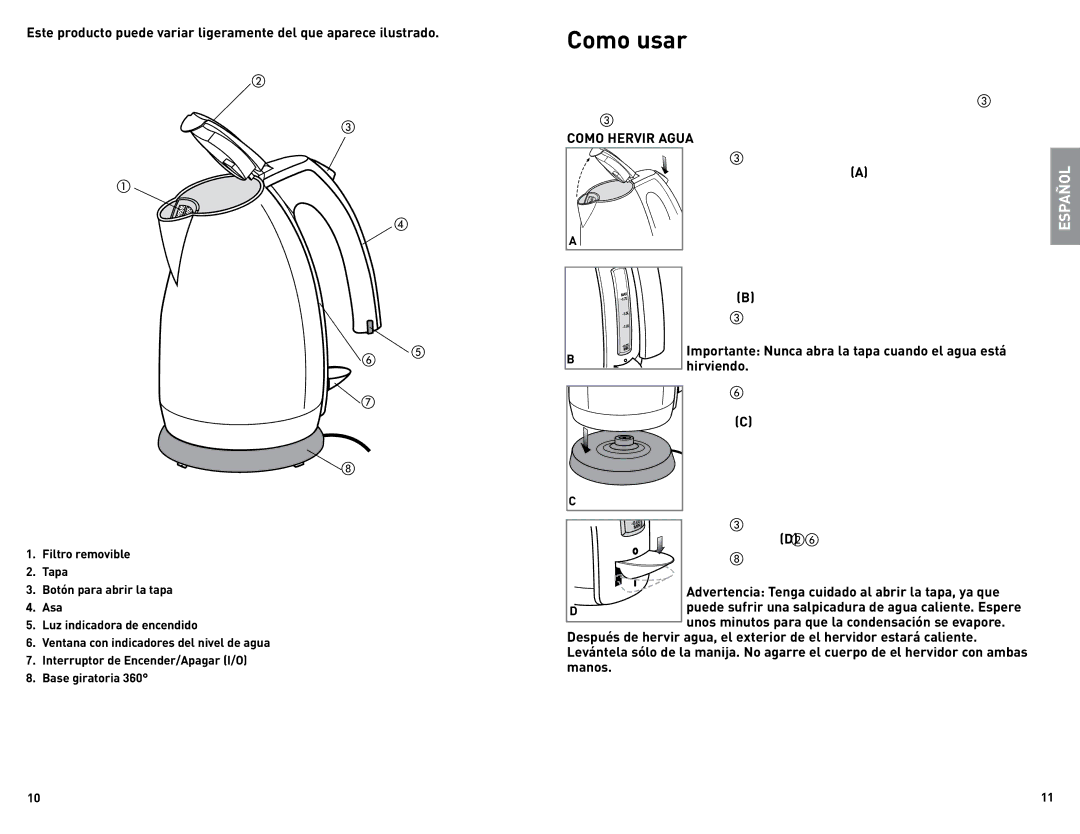 Black & Decker JKC650 manual Como usar, Como Hervir Agua 