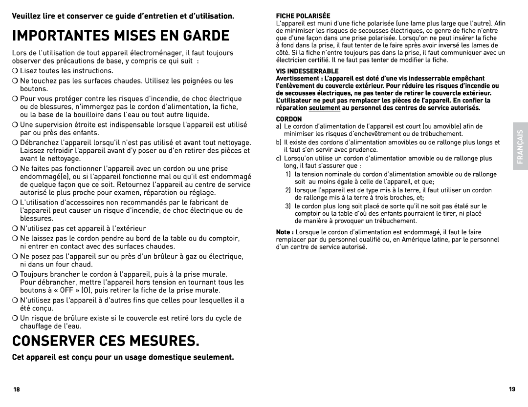 Black & Decker JKC650 manual Importantes Mises En Garde, Conserver Ces Mesures, Français 