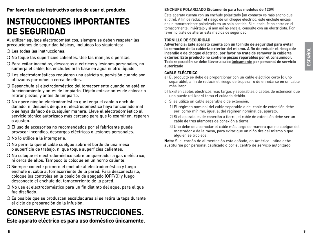 Black & Decker JKC650 Conserve Estas Instrucciones, Por favor lea este instructivo antes de usar el producto, Español 