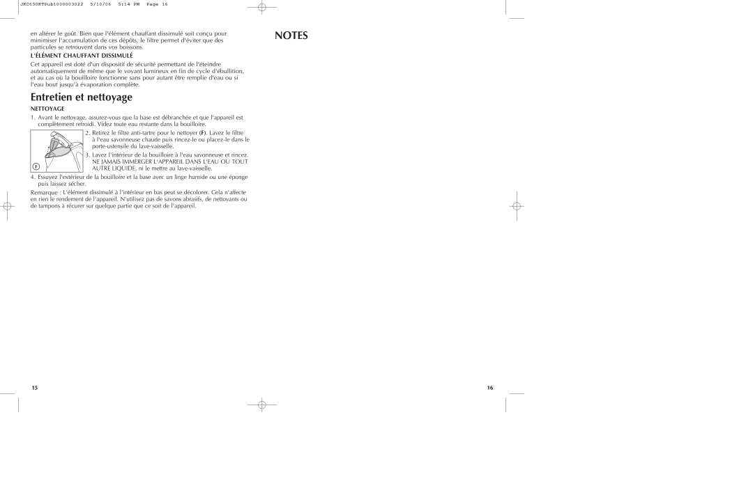 Black & Decker JKC650KT manual Entretien et nettoyage, Lélément Chauffant Dissimulé, Nettoyage 
