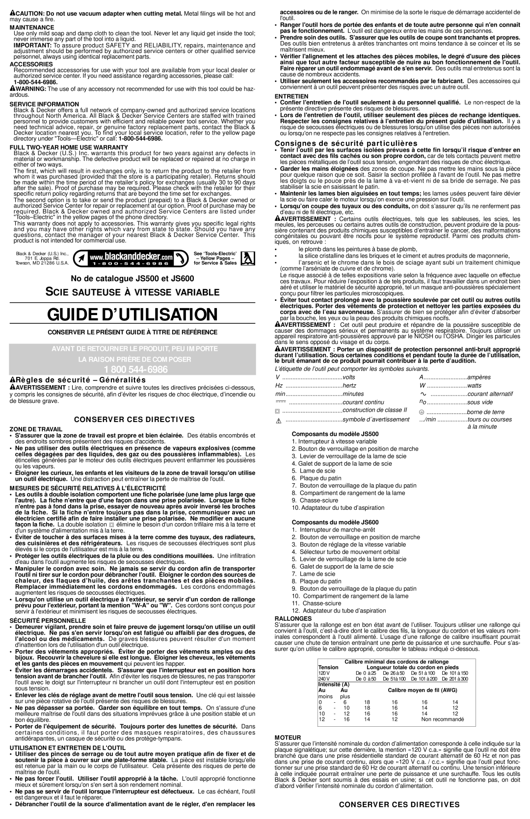 Black & Decker 583765-00, JS600 instruction manual 800 