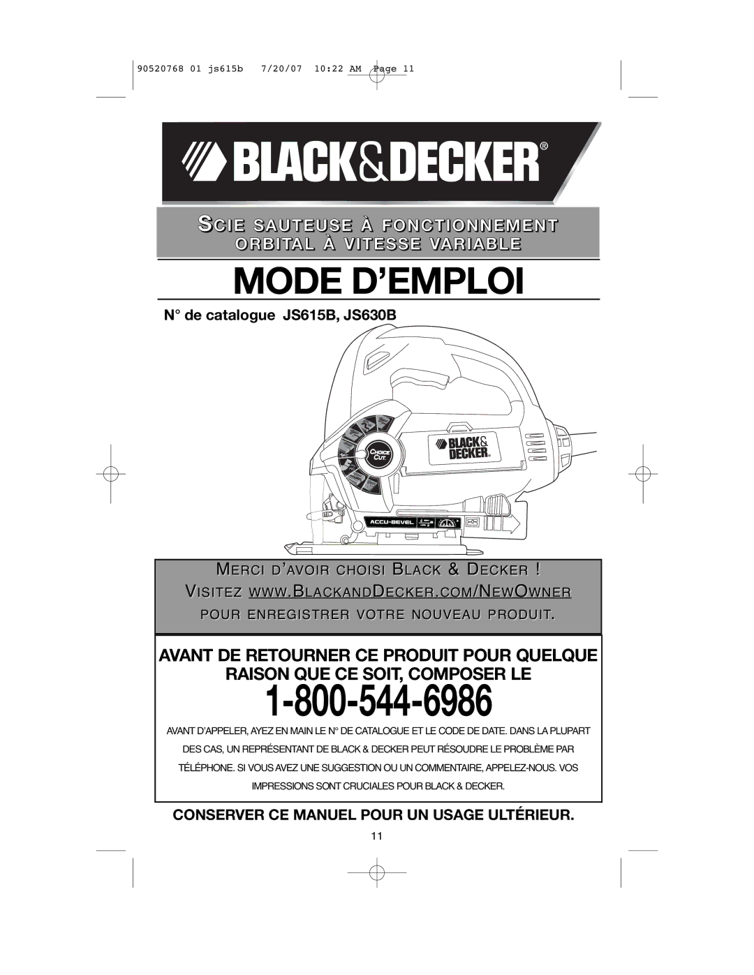 Black & Decker JS615B, JS630GB instruction manual Mode D’EMPLOI 