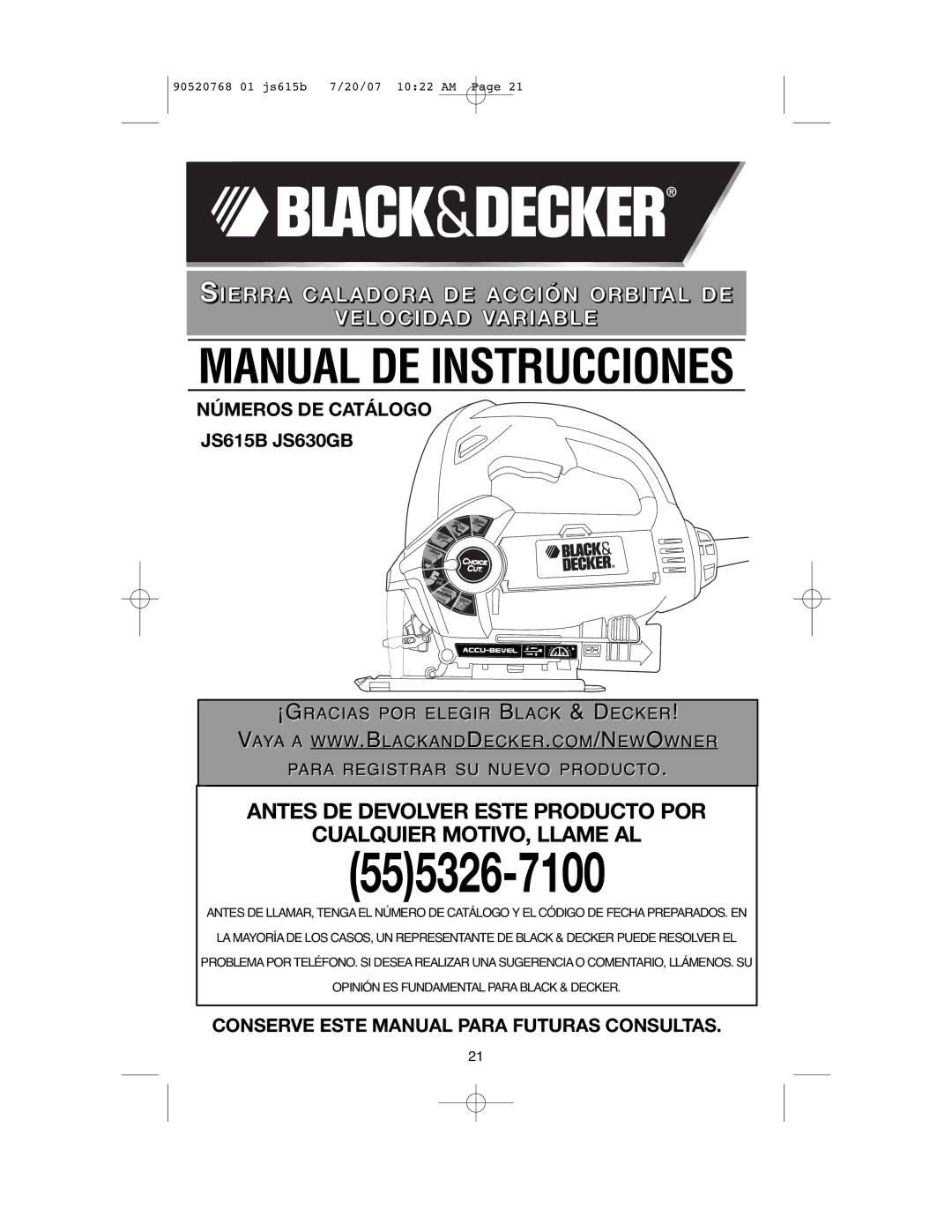 Black & Decker JS615B, JS630GB instruction manual 555326-7100 