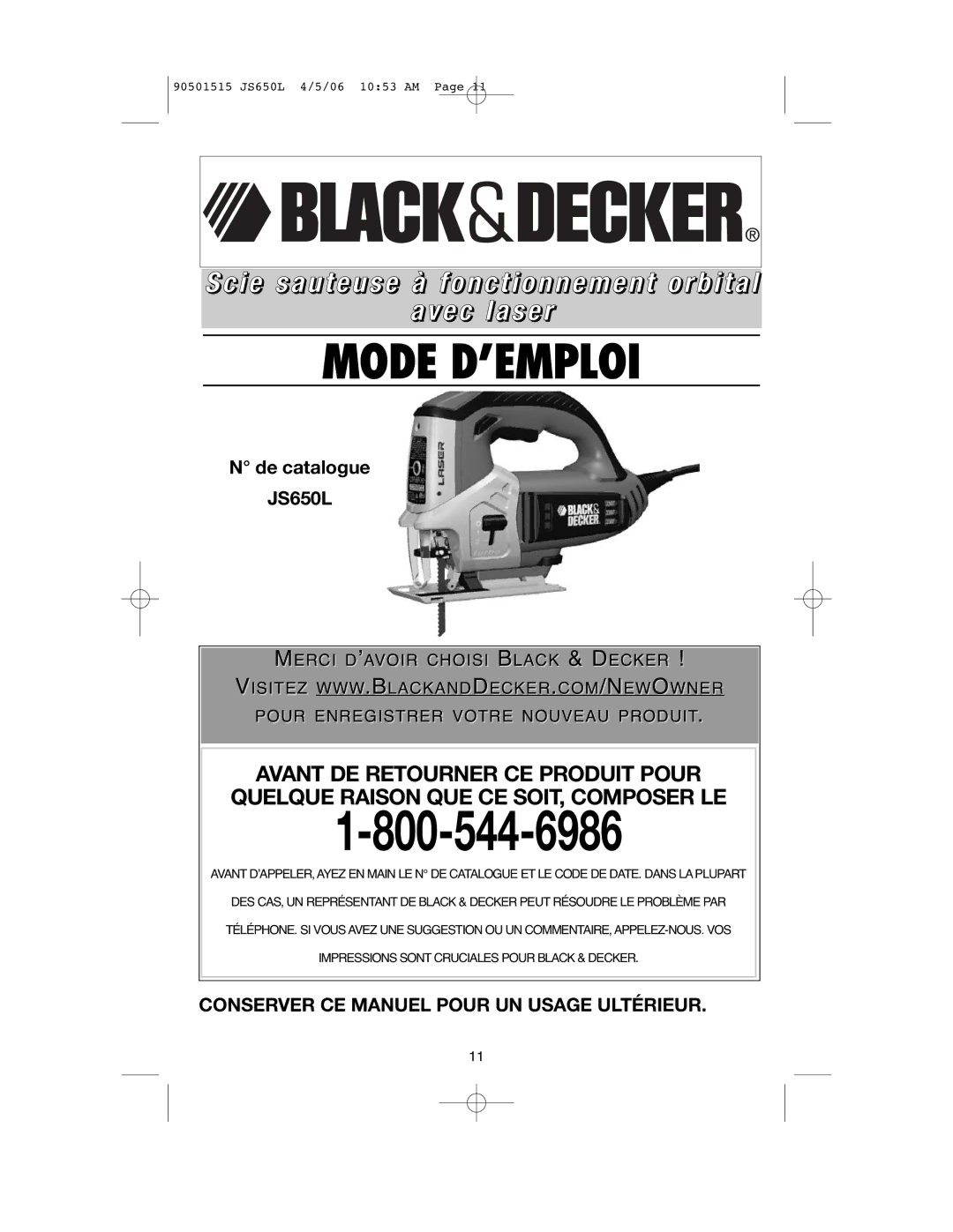 Black & Decker JS650L instruction manual Mode D’EMPLOI 