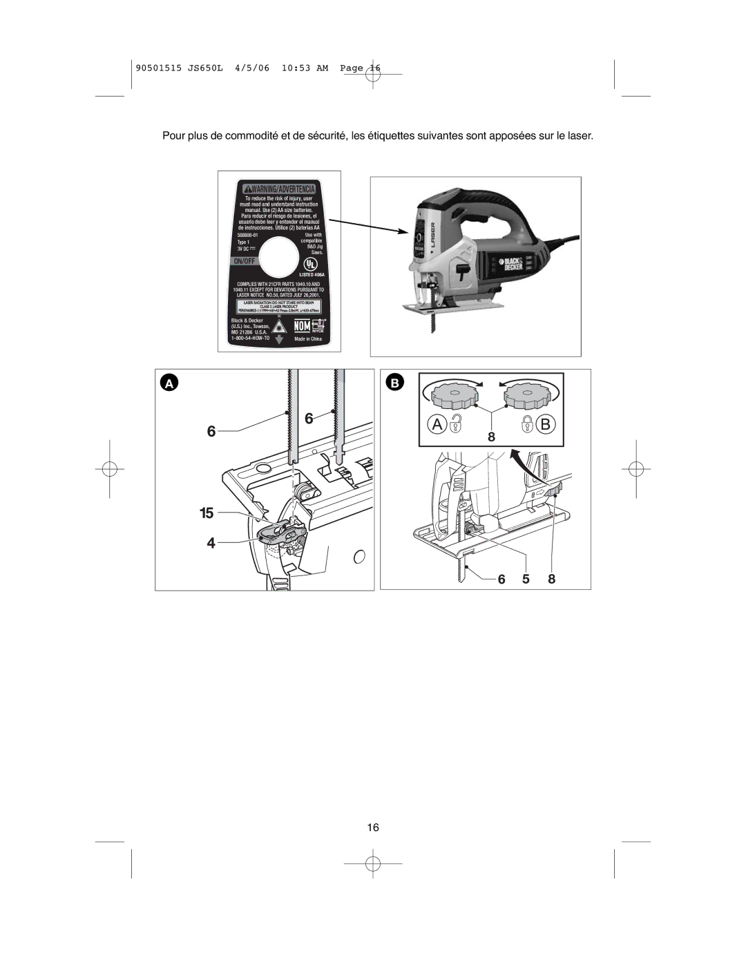 Black & Decker JS650L instruction manual On/Off 