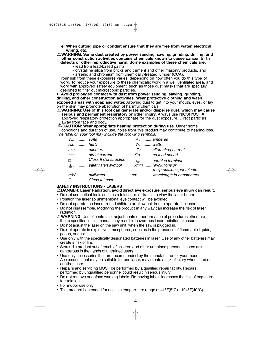 Black & Decker JS650L instruction manual Safety Instructions Lasers 