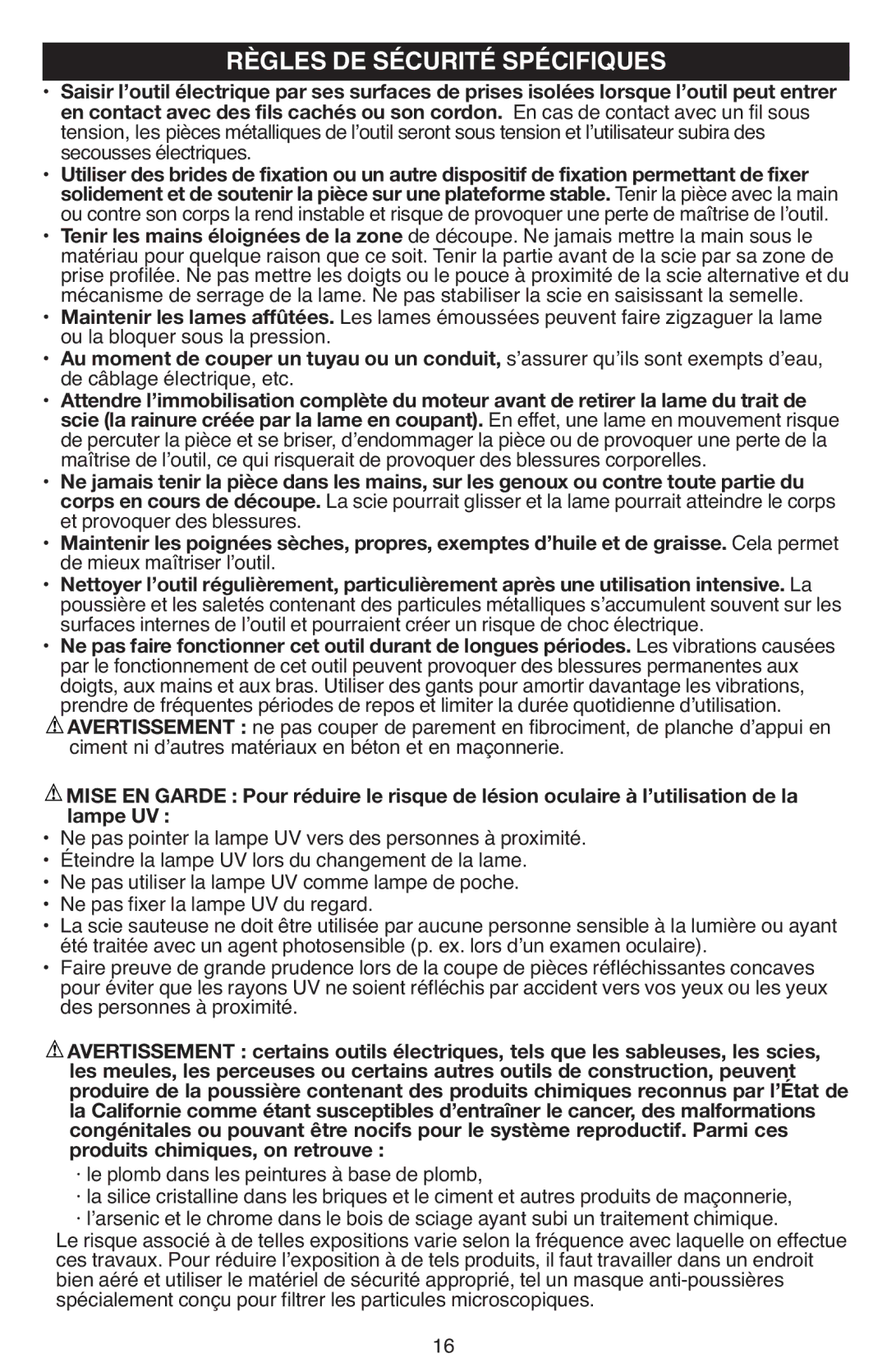 Black & Decker JS670V Règles DE Sécurité Spécifiques, En c tact avec des fils cachés, Solidem nt et de out ir la pièc 