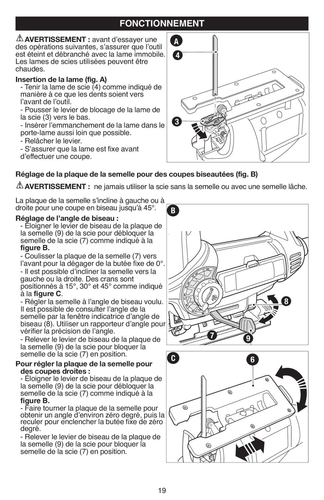 Black & Decker JS670V instruction manual Fonctionnement, La figure C 