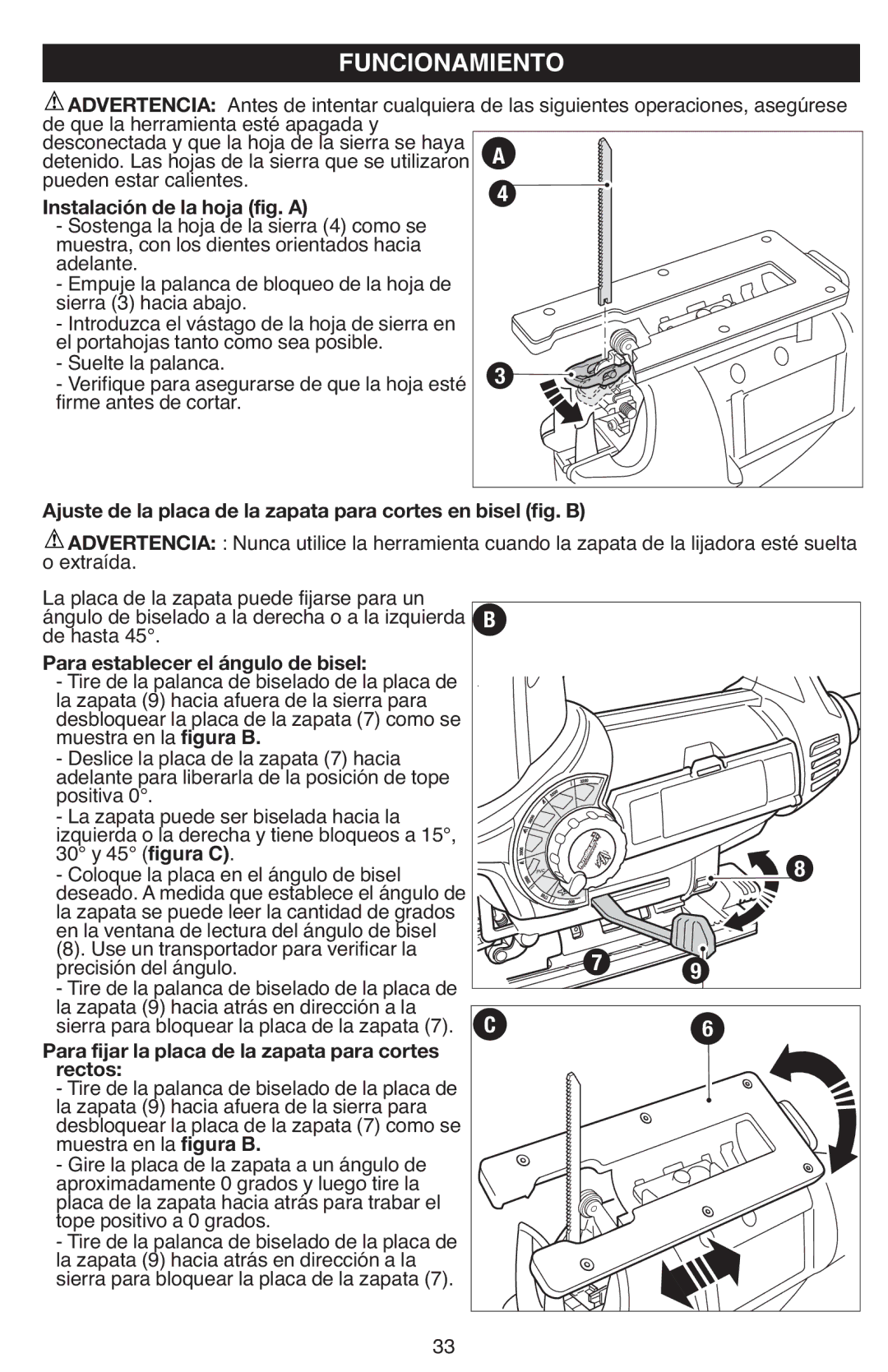 Black & Decker JS670V instruction manual Funcionamiento 