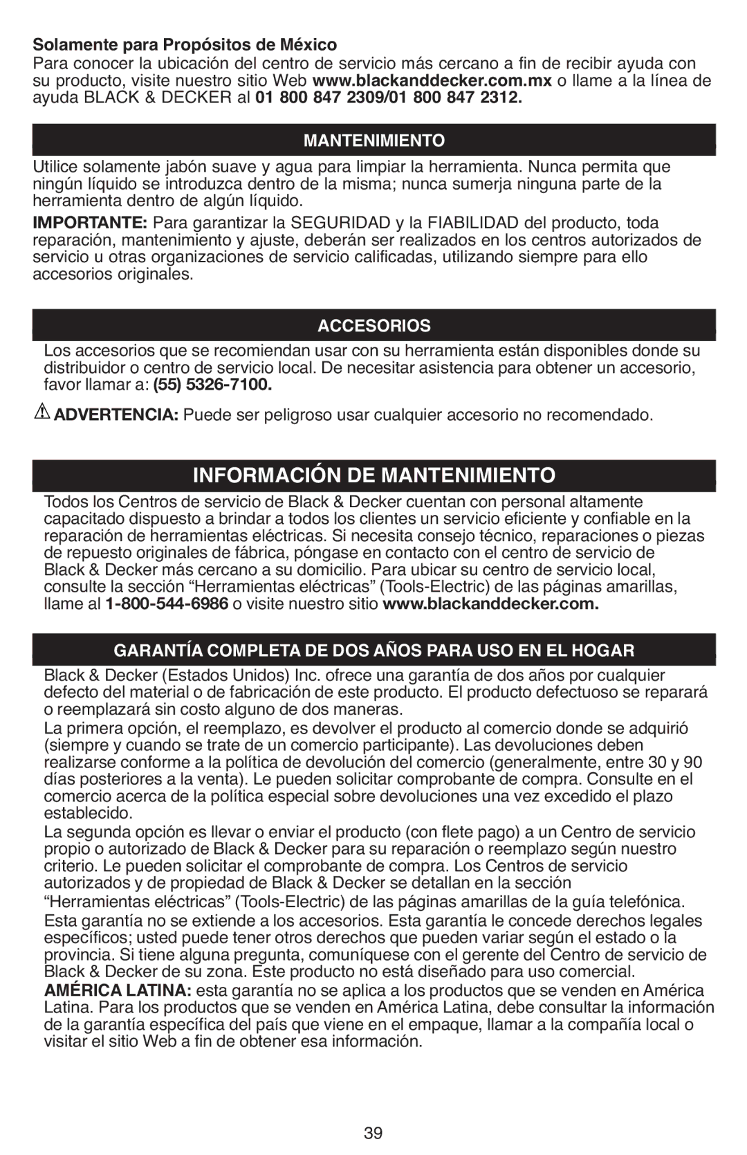 Black & Decker JS670V instruction manual Información DE Mantenimiento, Solamente para Propósitos de México 