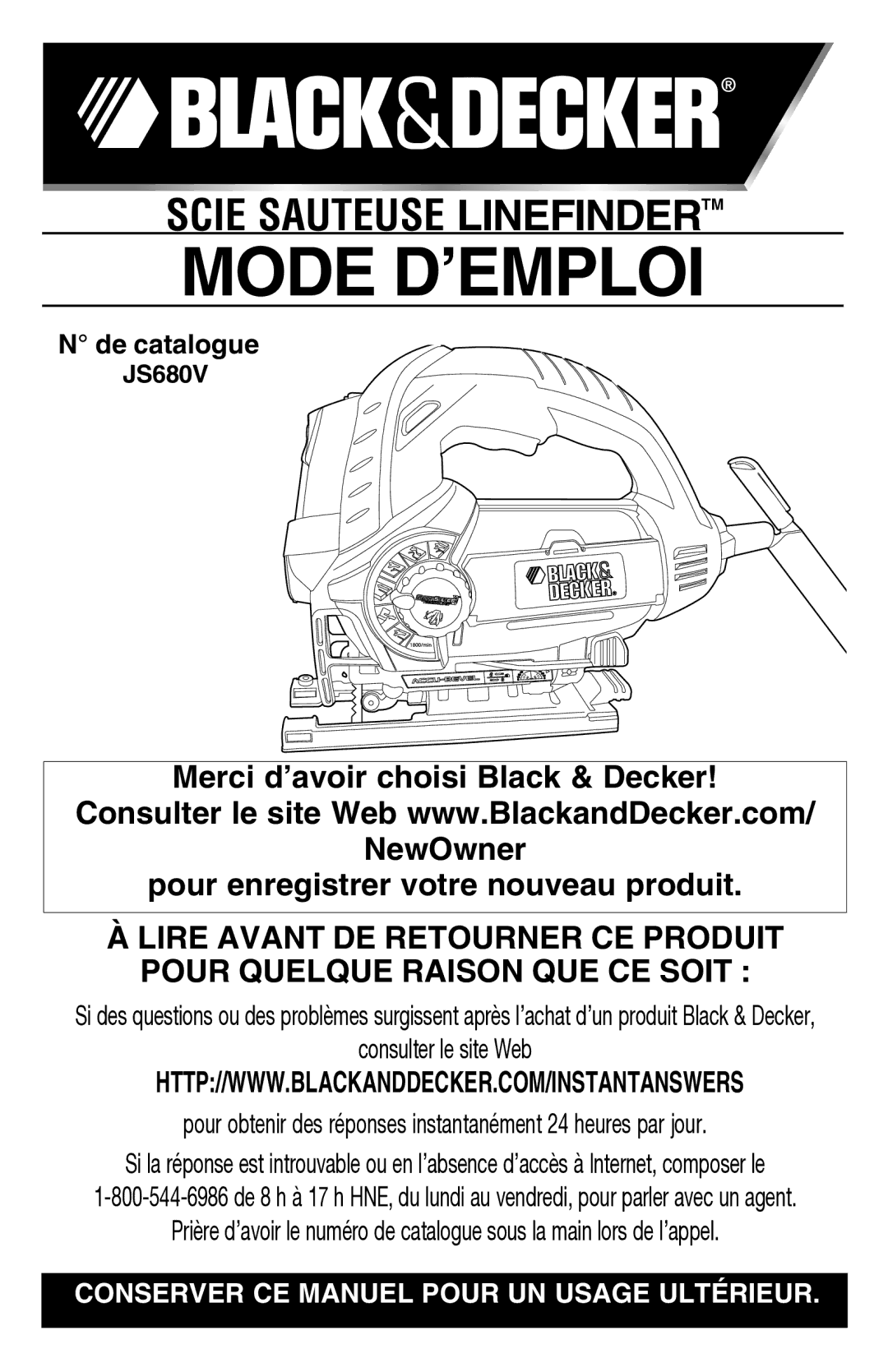 Black & Decker JS680V instruction manual Mode d’emploi 