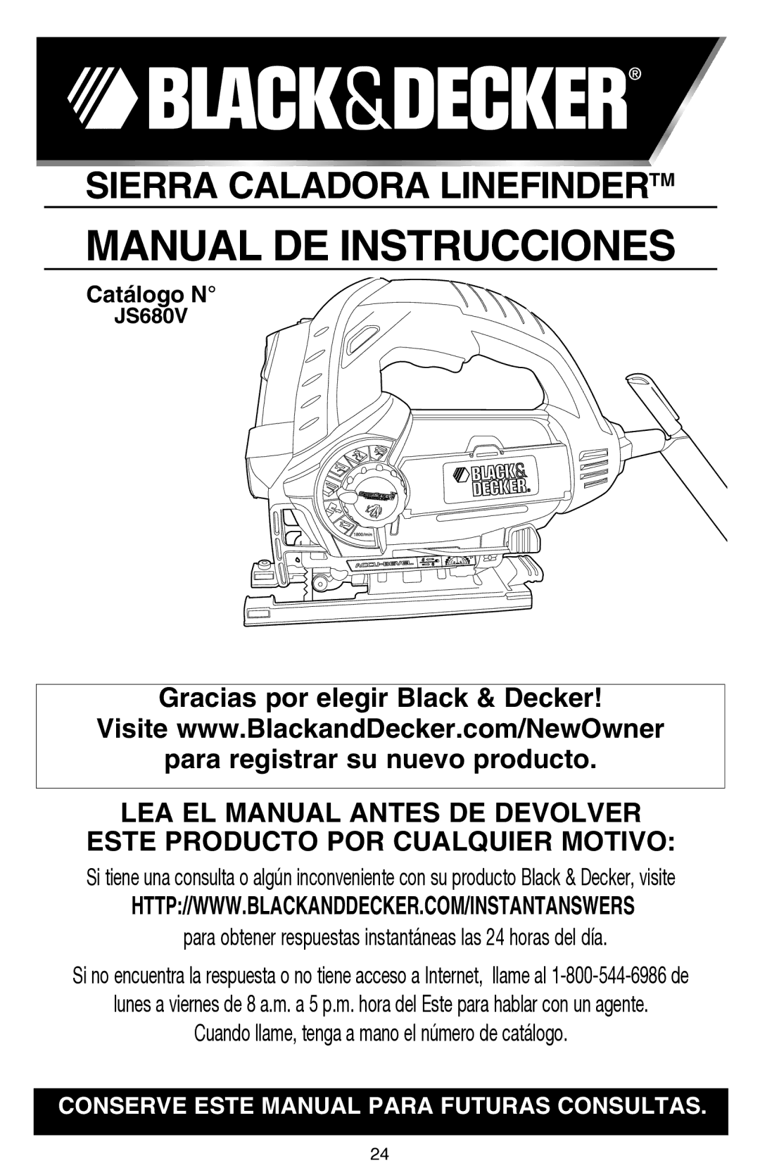 Black & Decker JS680V instruction manual Manual DE Instrucciones 