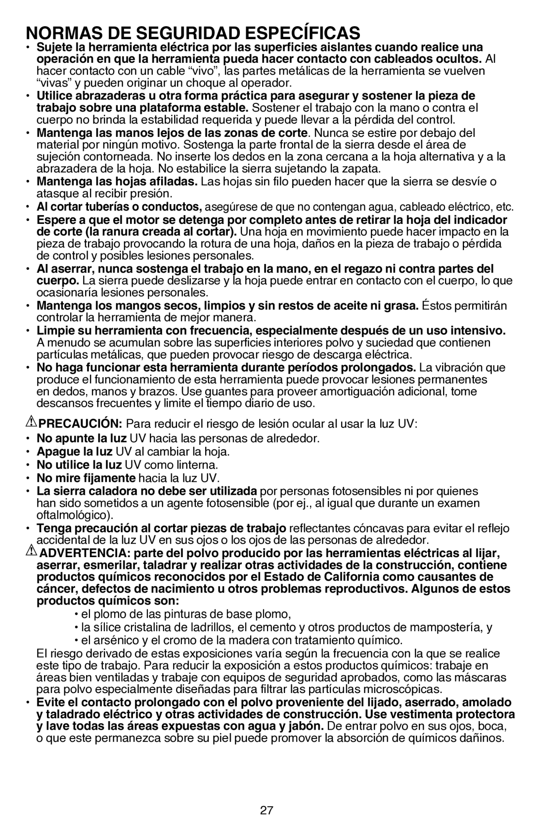 Black & Decker JS680V instruction manual Normas de seguridad específicas 