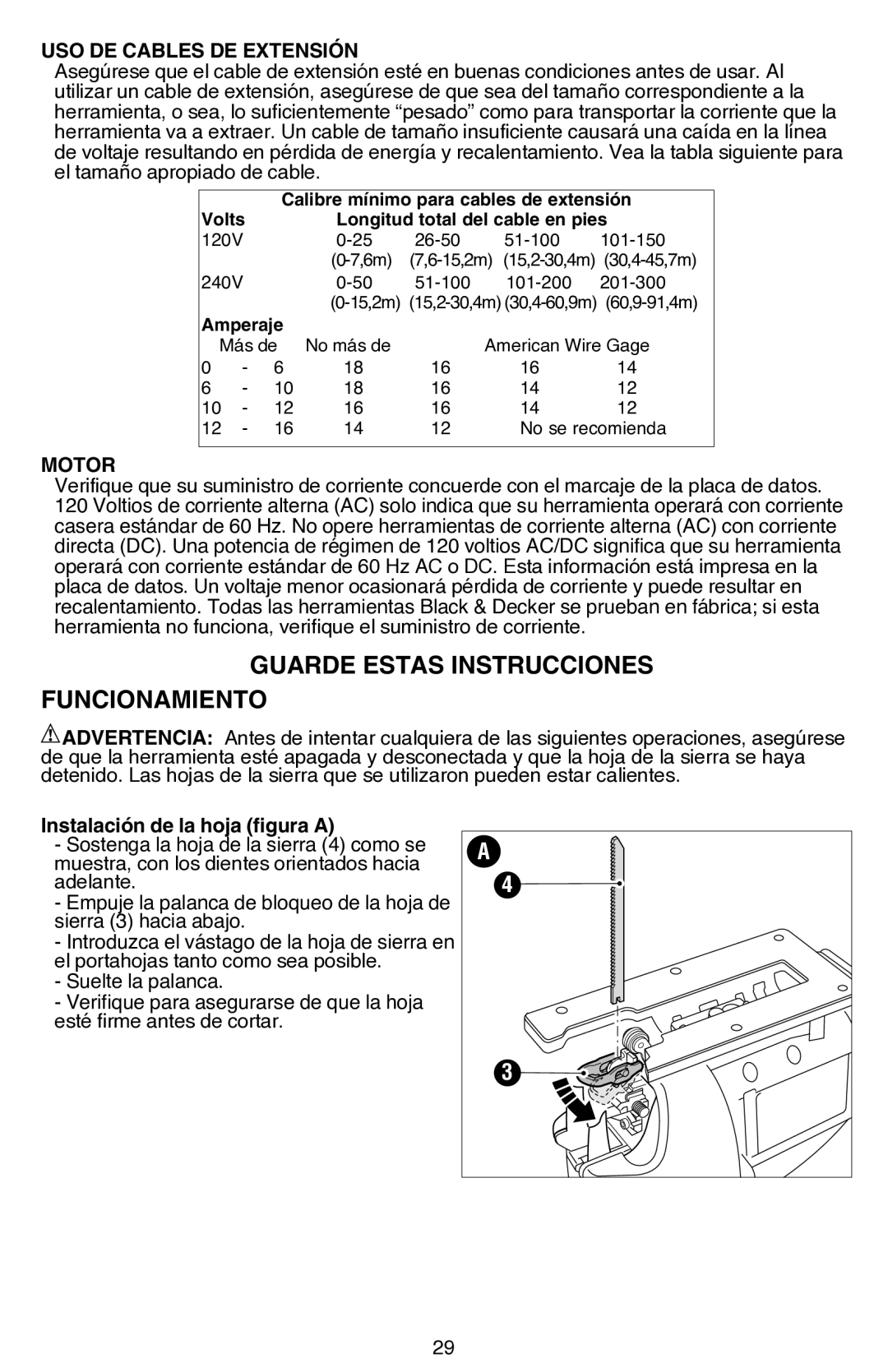 Black & Decker JS680V instruction manual Guarde Estas Instrucciones Funcionamiento, Instalación de la hoja figura a 