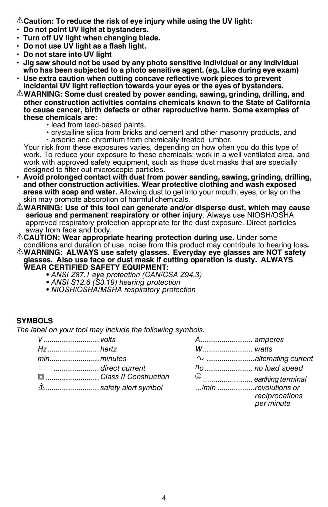 Black & Decker JS680V instruction manual Symbols 