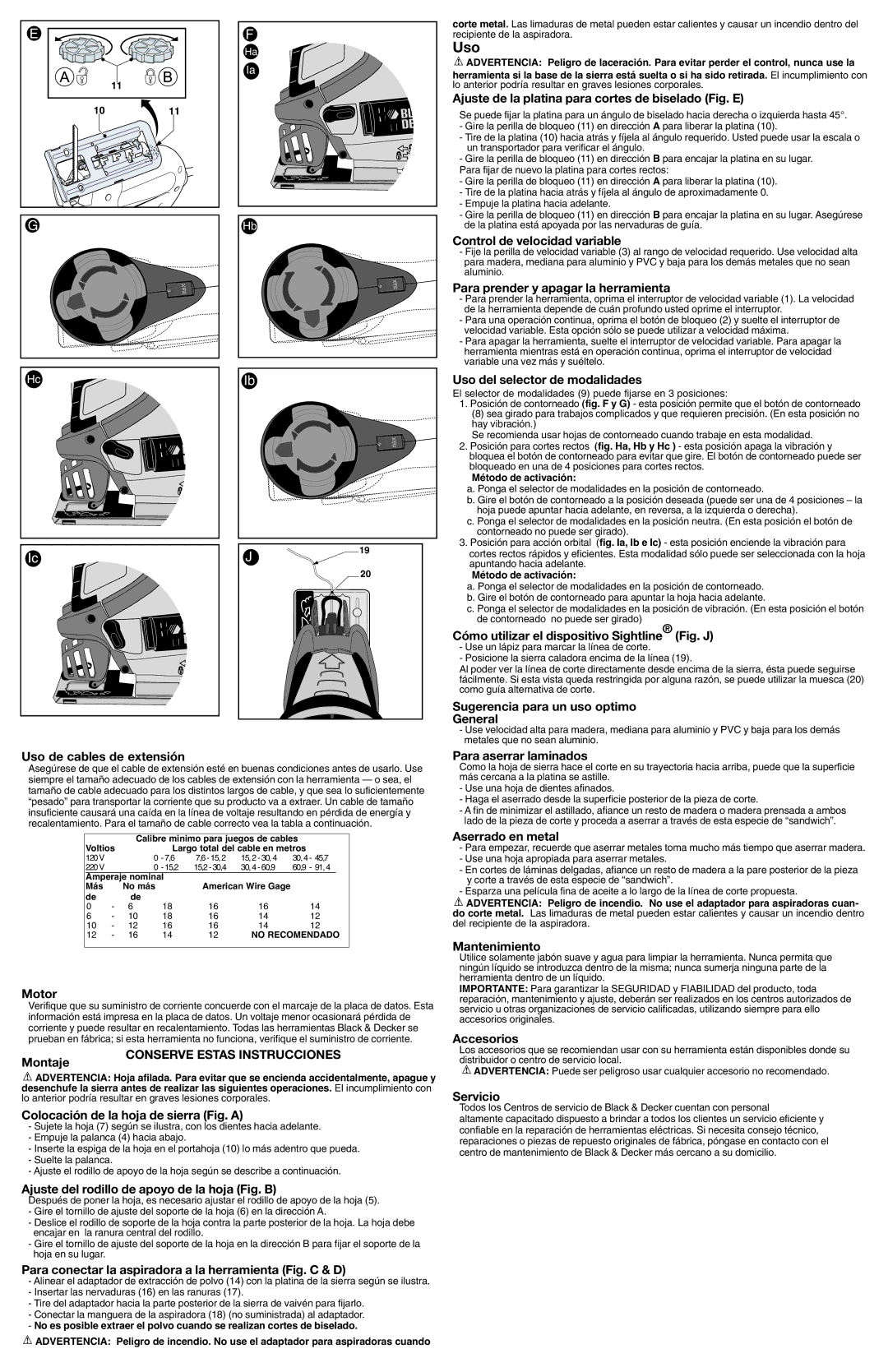 Black & Decker 587384-03, JS700K instruction manual Uso, Conserve Estas Instrucciones 