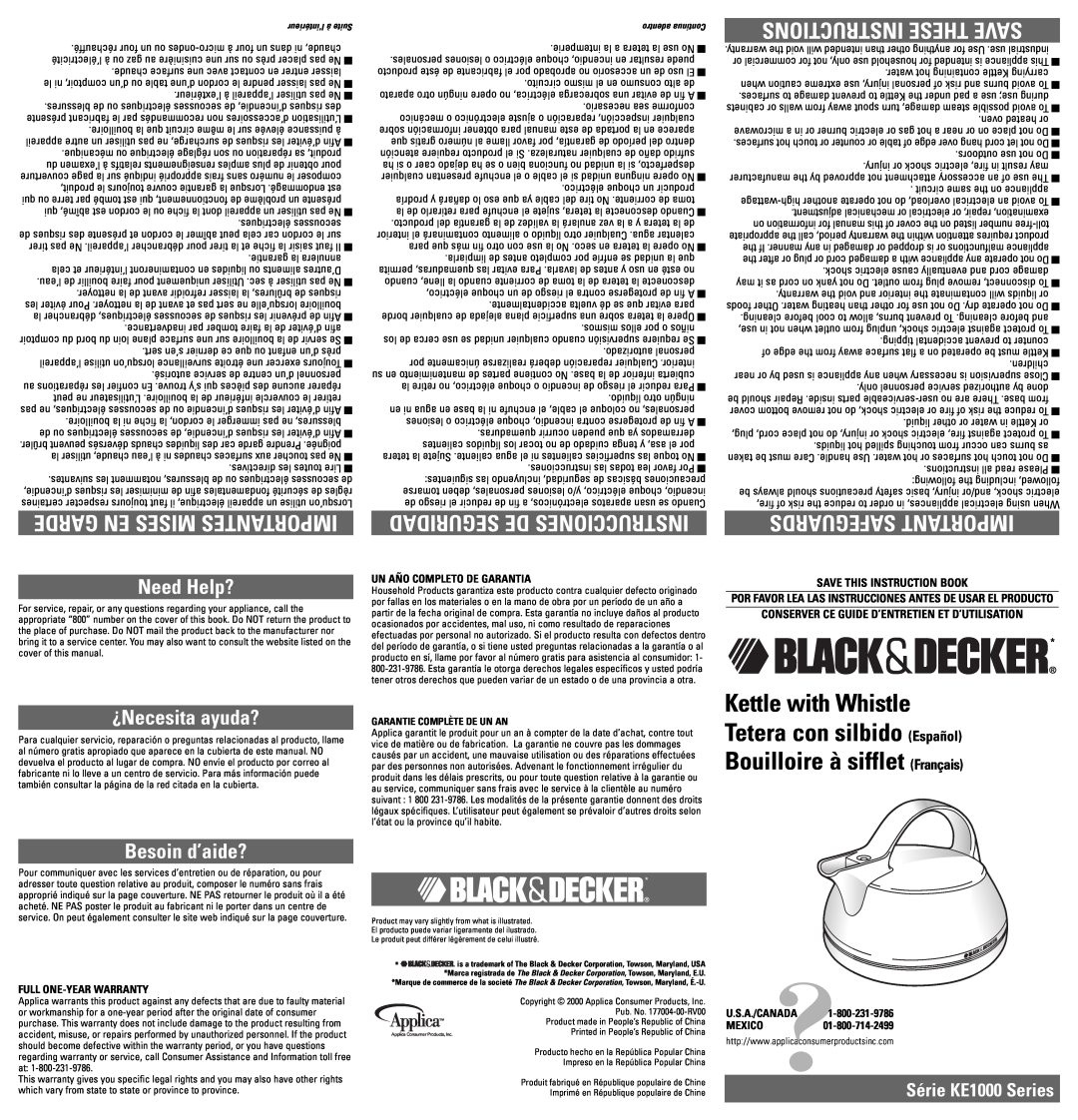 Black & Decker KE1000 user service Instructions These Save, Safeguards Important, GARDE EN MISES IMPORTANTES Need Help? 